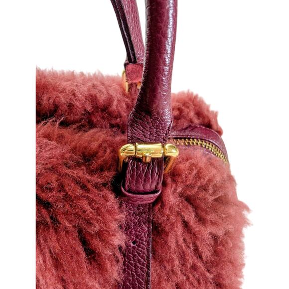 Lisa Conte Made in Italy Burgundy Leather Shearling Handbag - Picture 3 of 11